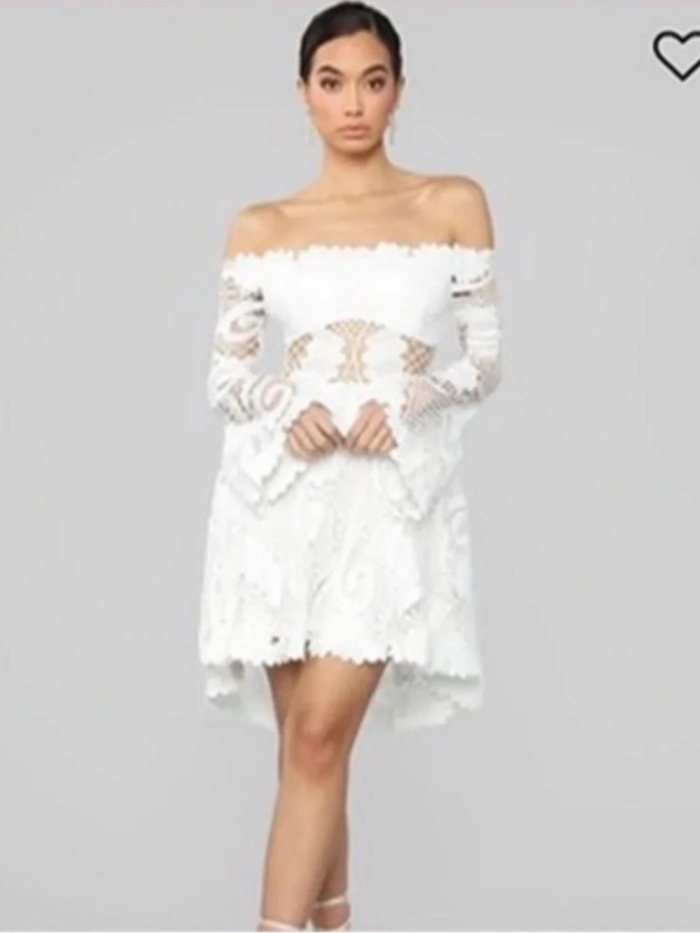 Off-Shoulder White Lace Mini Dress bell sleeve XS fashionova